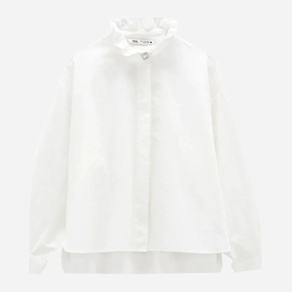 ZARA Jewel Buttons  Poplin Cropped Shirt SIZE L - Picture 1 of 12